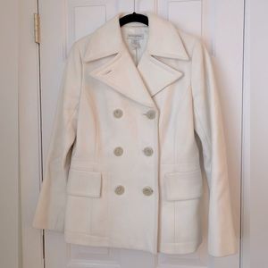 Banana Republic White Wool Peacoat | Small